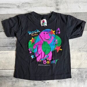 Vintage 90s Kids Rock With Barney Movie Promo T-Shirt Black 3T 1992 USA Made